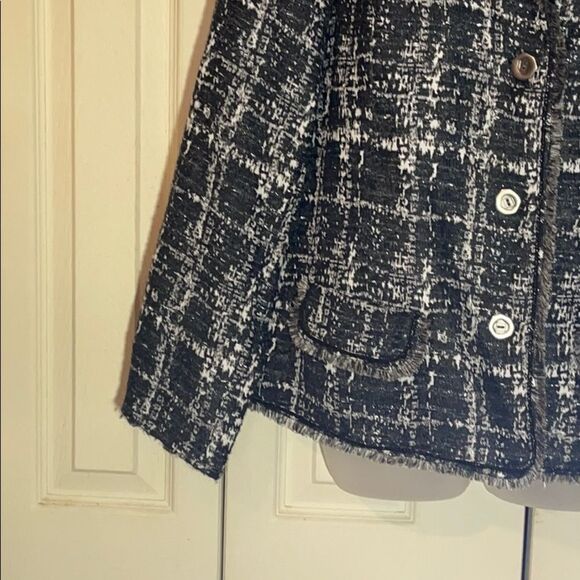 Chico's Gray Metallic Fringe Boucle Jacket 3/L - Picture 5 of 16